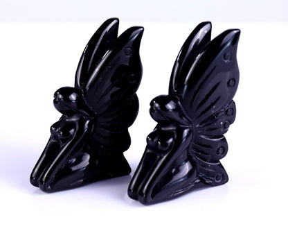 Nicedony 3.0" Black Obsidian Hand Carved Flower Faerie Sculpture
