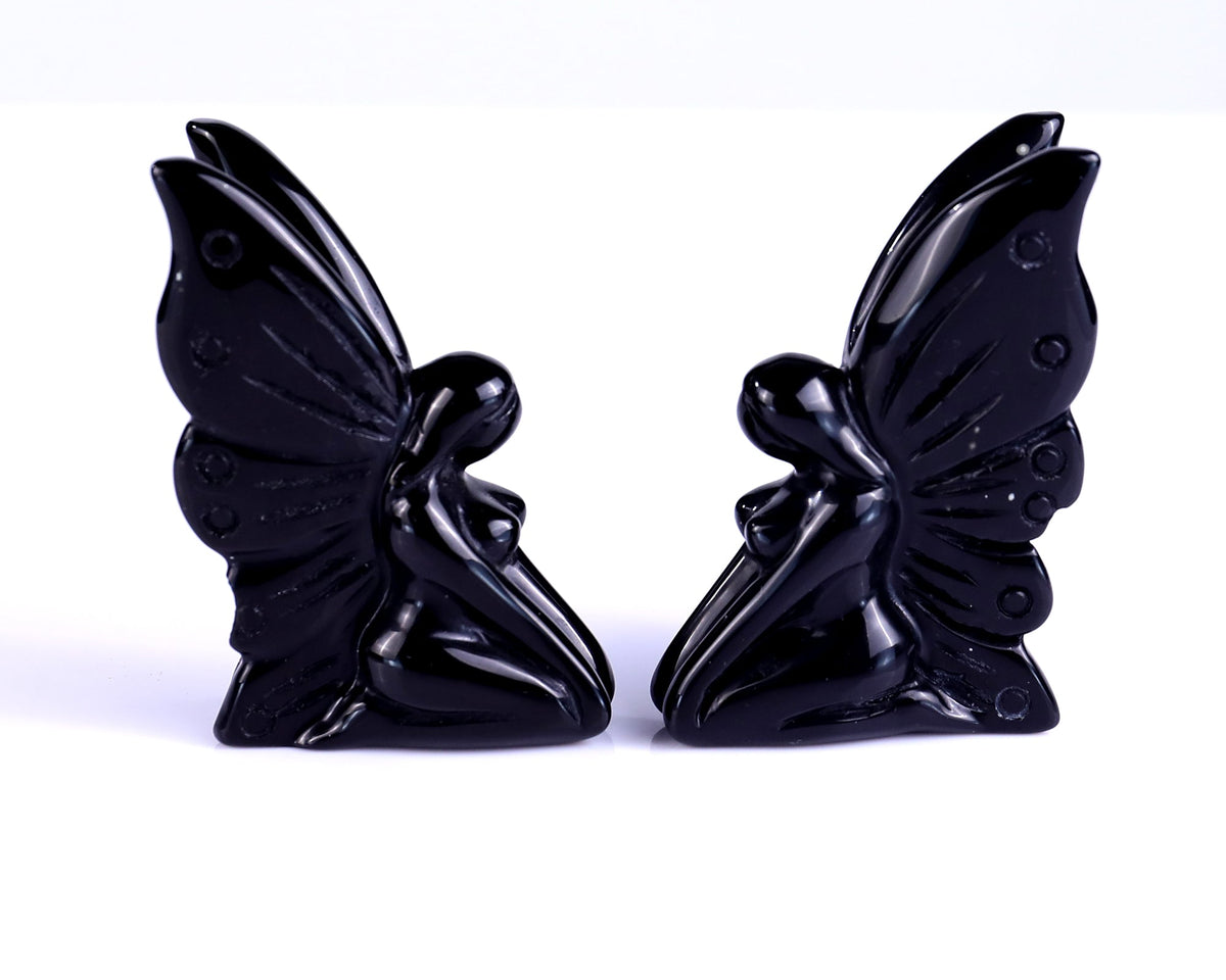Nicedony 3.0" Black Obsidian Hand Carved Flower Faerie Sculpture (SKU: S100109) - Photo 4