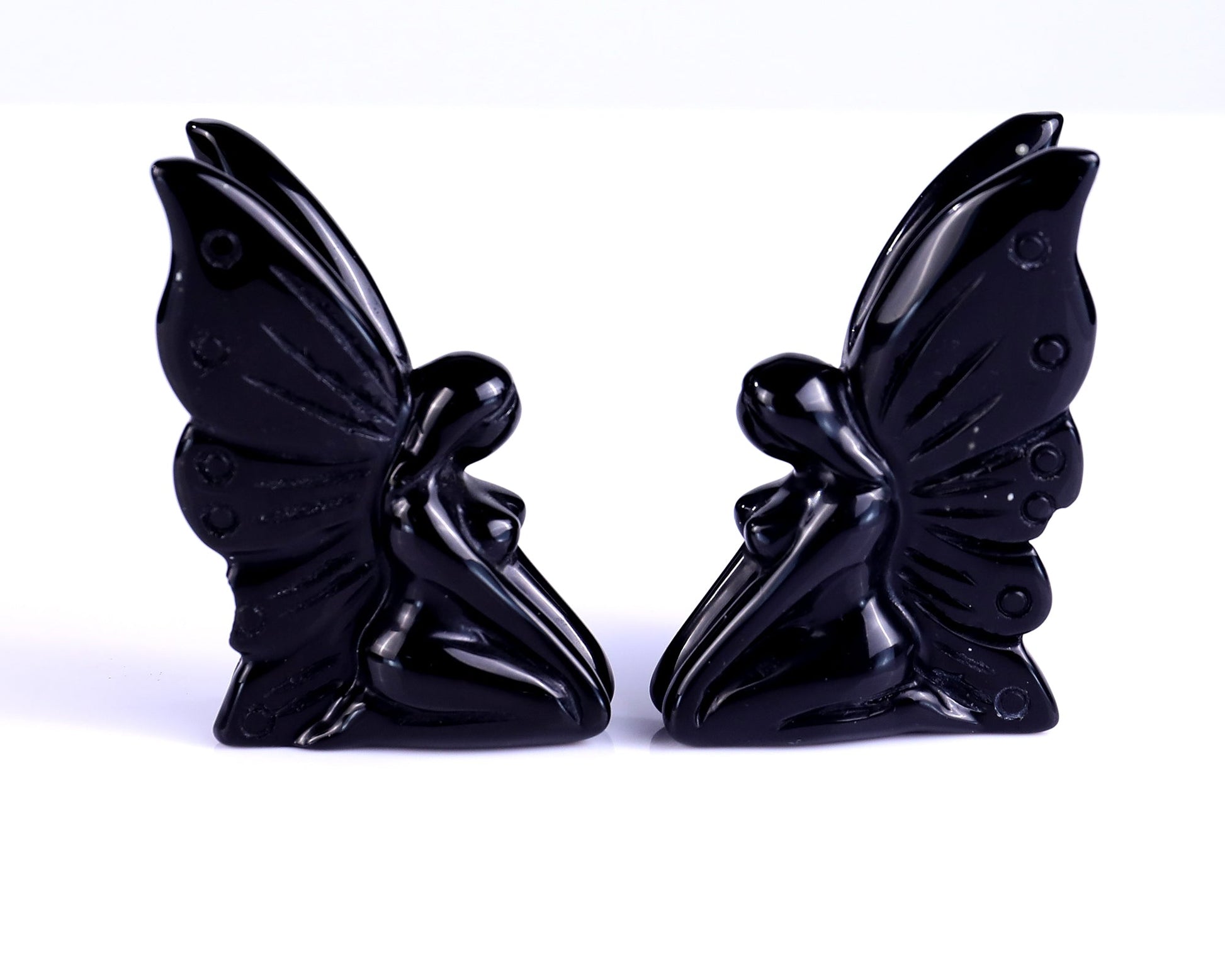 Nicedony 3.0" Black Obsidian Hand Carved Flower Faerie Sculpture - View 4