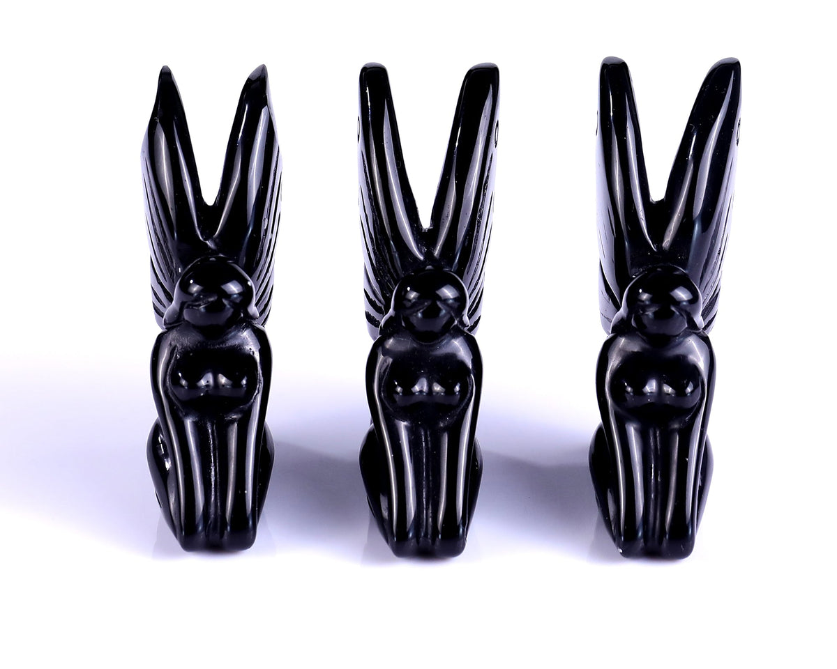 Nicedony 3.0" Black Obsidian Hand Carved Flower Faerie Sculpture (SKU: S100109) - Photo 2