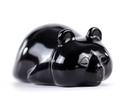 Nicedony 3.0" Black Obsidian Hand Carved Crystal Panda Sculpture - #4100219