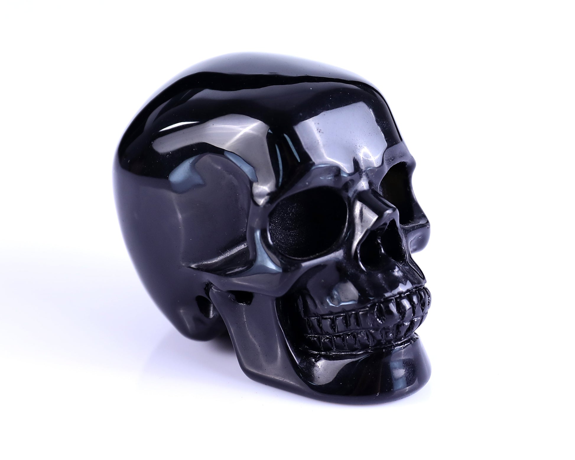 Nicedony 3.0" Black Obsidian Hand Carved Realistic Skull Sculpture - #5100156