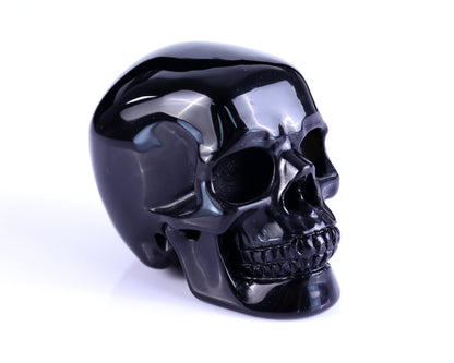 Nicedony 3.0" Black Obsidian Hand Carved Realistic Skull Sculpture - #5100156