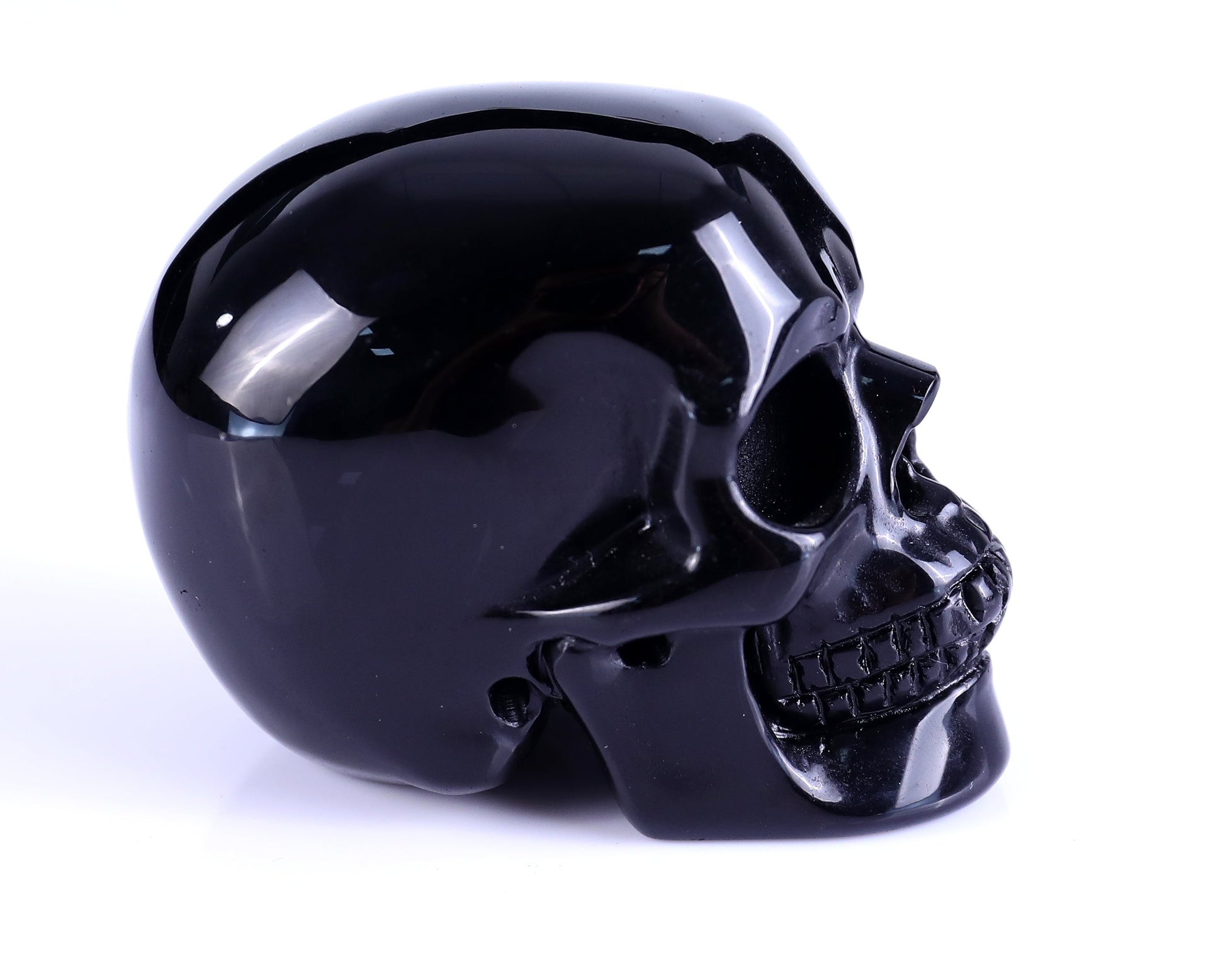 Nicedony 3.0" Black Obsidian Hand Carved Realistic Skull Sculpture - View 3