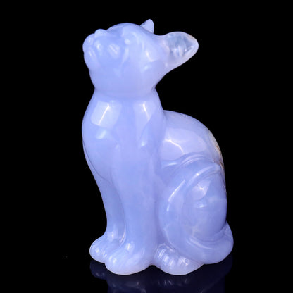 Nicedony 3.0" Blue Chalcedony Hand Carved Crystal Cat Sculpture - 1
