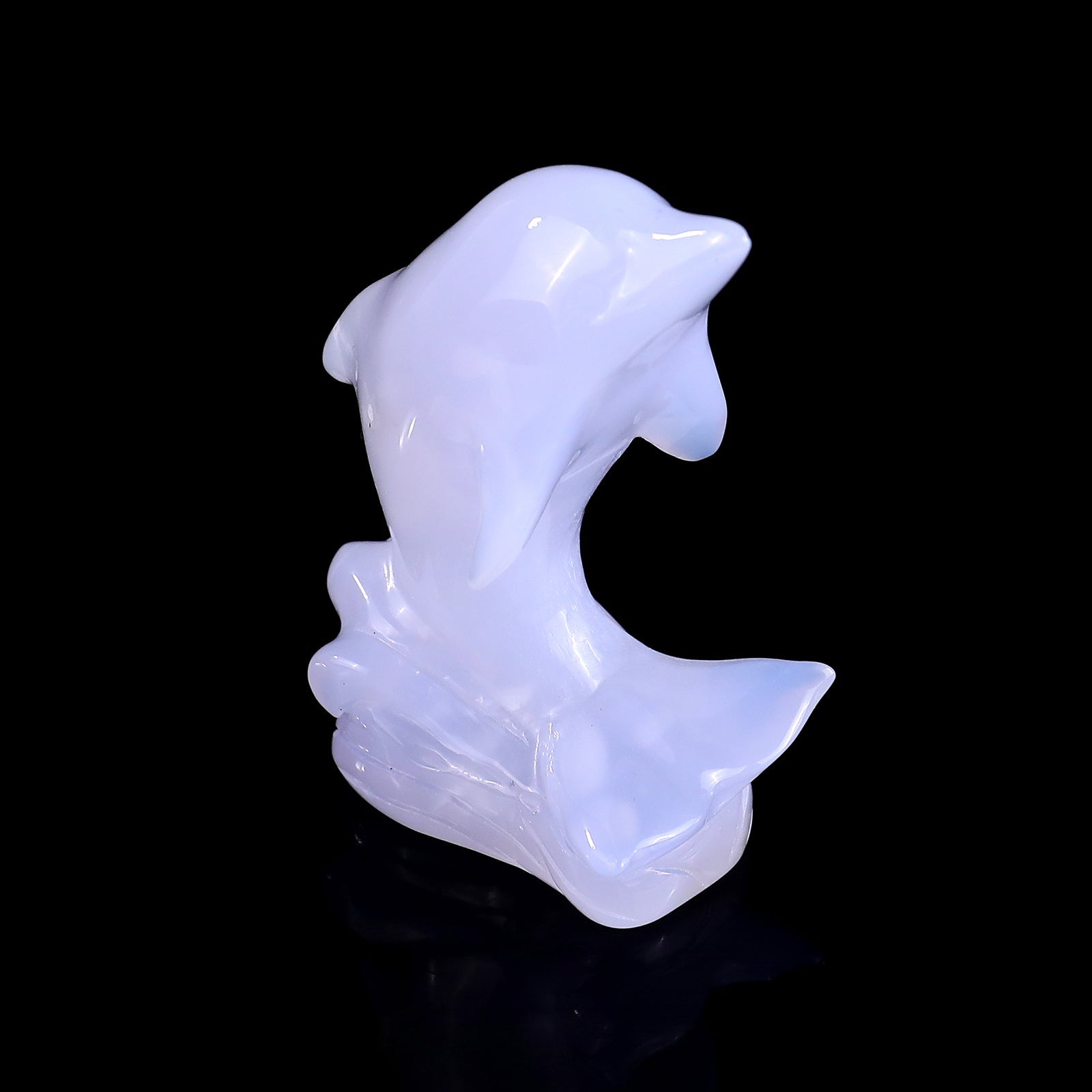 Nicedony 3.0" Blue Chalcedony Hand Carved Crystal Dolphin Sculpture - #2100306