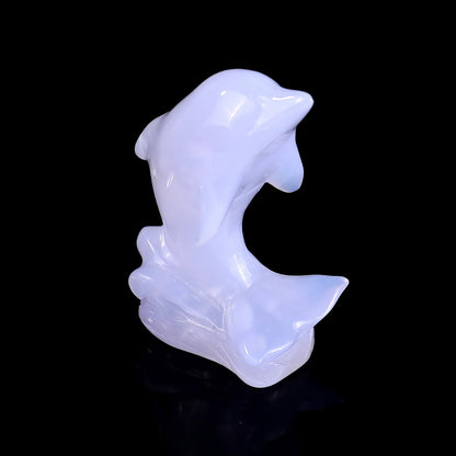 Nicedony 3.0" Blue Chalcedony Hand Carved Crystal Dolphin Sculpture - #2100306