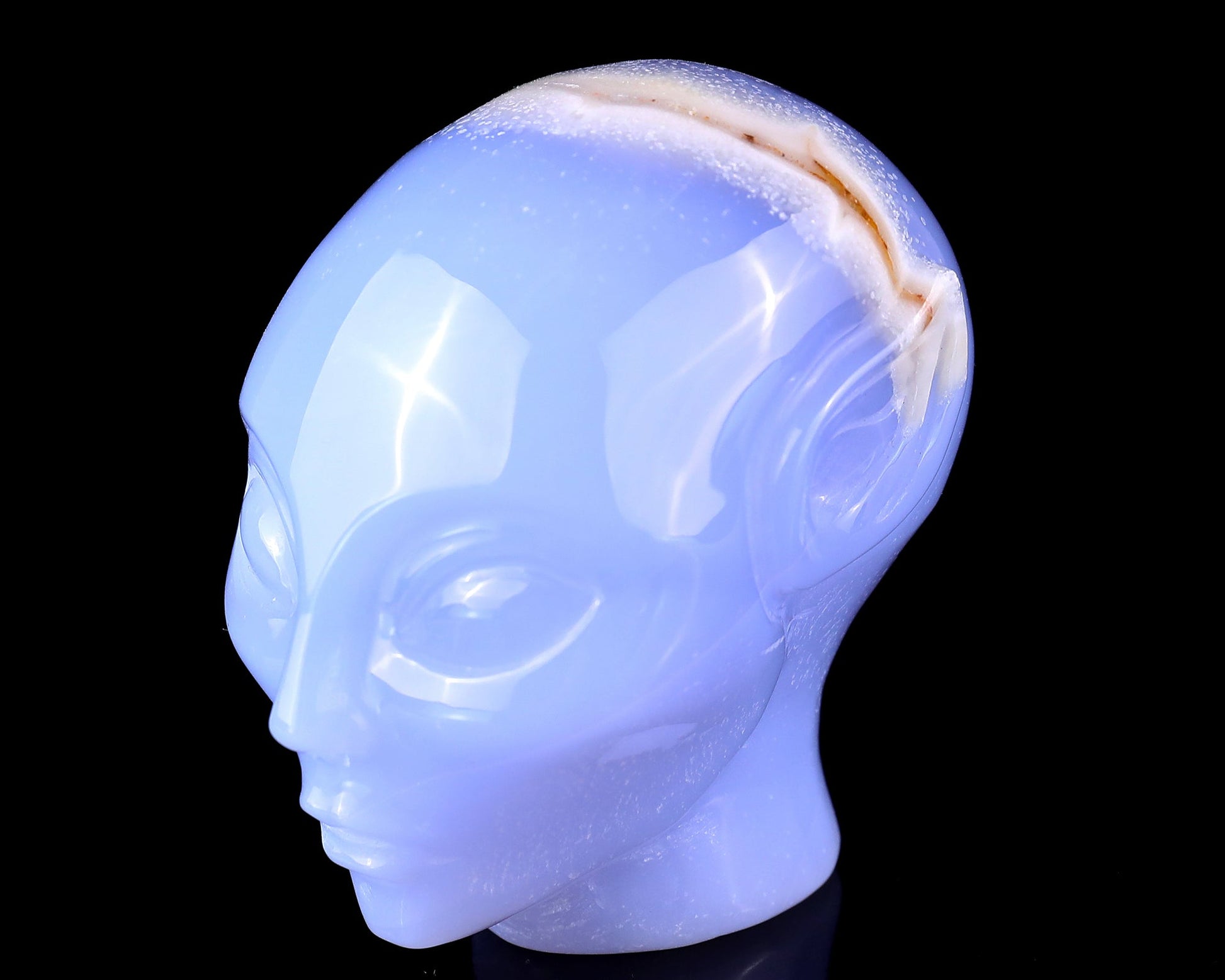 Nicedony 3.0" Blue Chalcedony Hand Carved Crystal Elf Alien Sculpture
