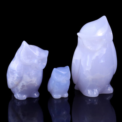 Nicedony 3.0" Blue Chalcedony Hand Carved Crystal Owl’s Family Sculpture - View 3