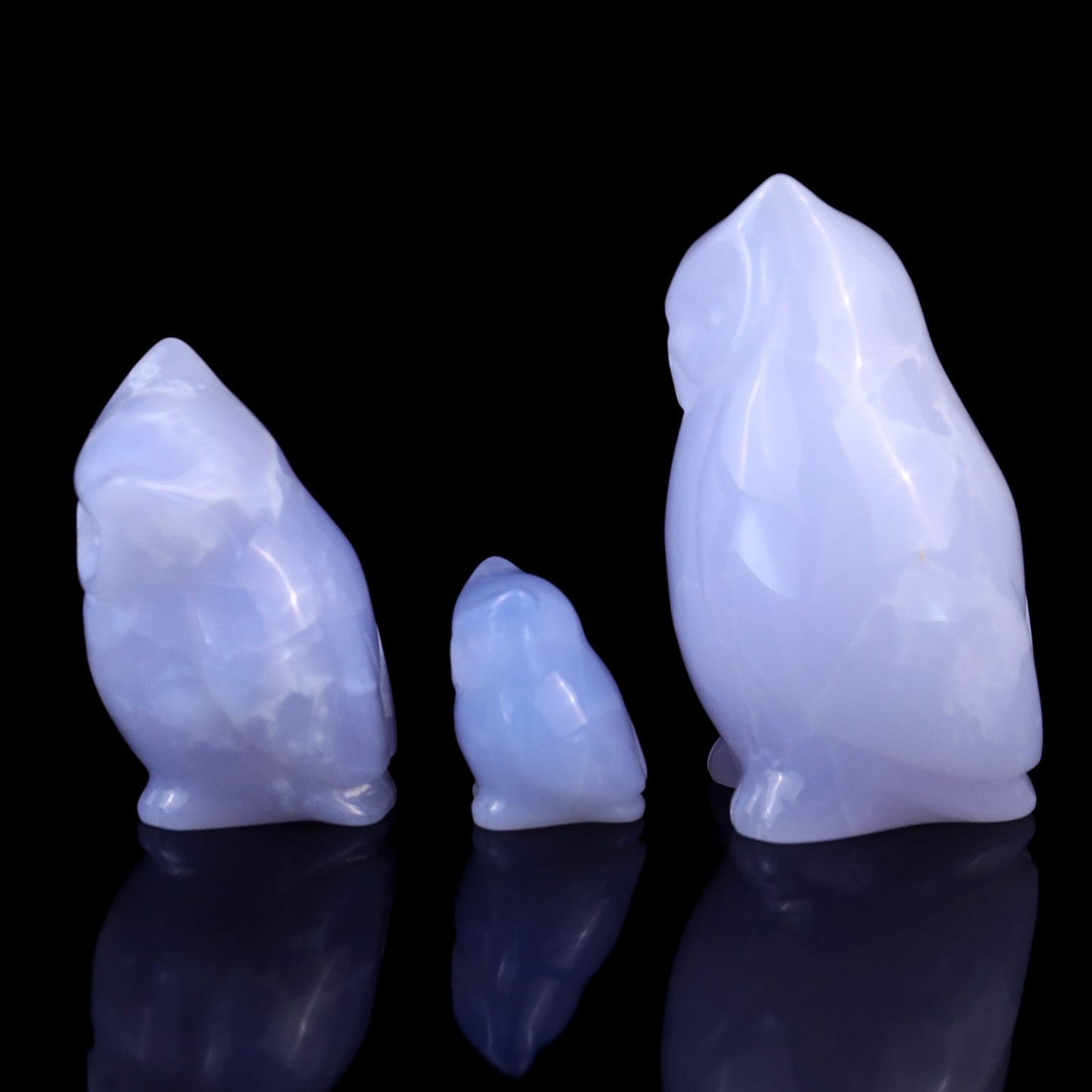 Nicedony 3.0" Blue Chalcedony Hand Carved Crystal Owl’s Family Sculpture - View 5