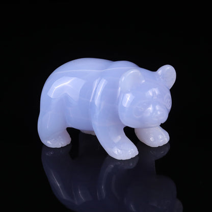 Nicedony 3.0" Blue Chalcedony Hand Carved Crystal Panda Sculpture - 1