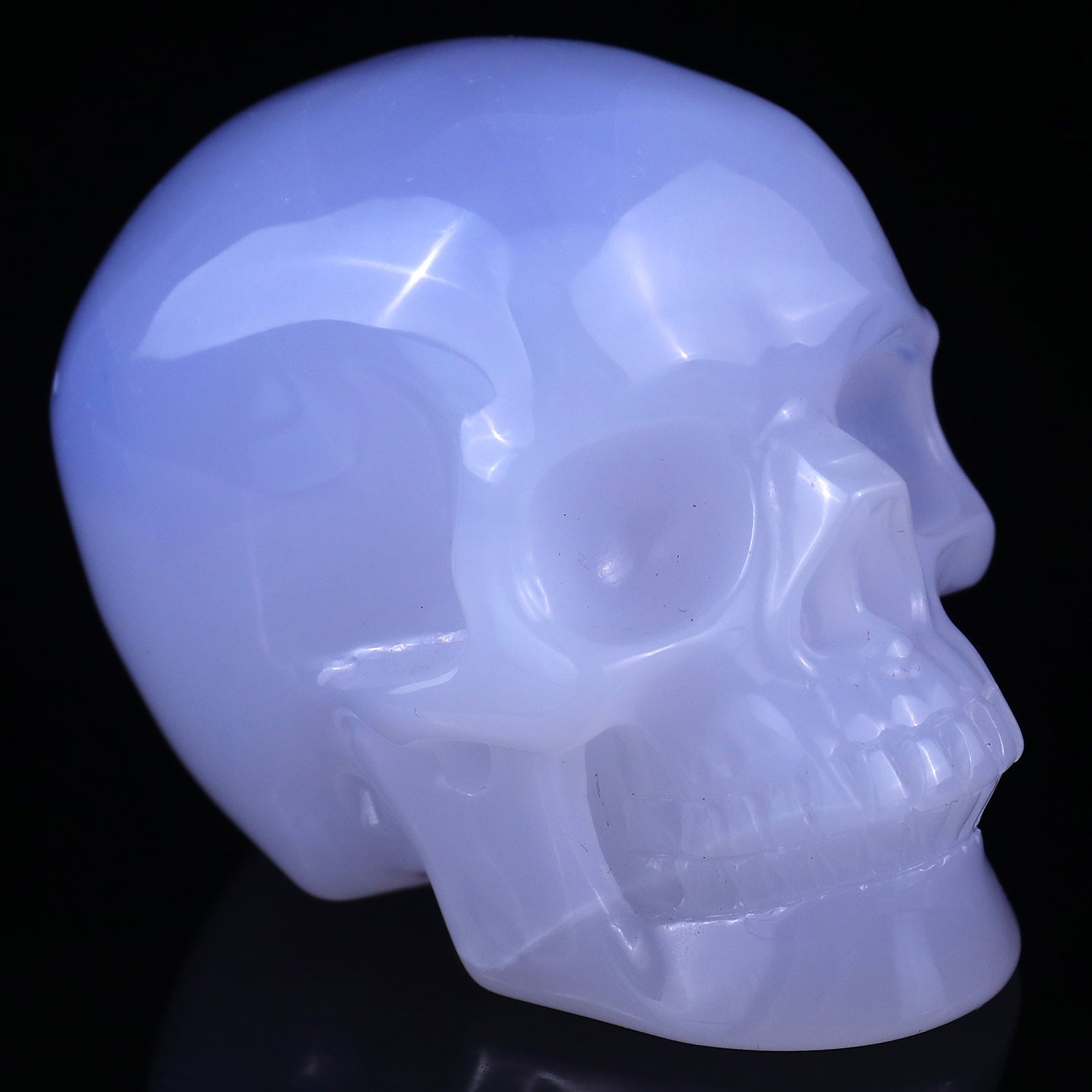 Nicedony 3.0" Blue Chalcedony Hand Carved Realistic Skull Sculpture - 1