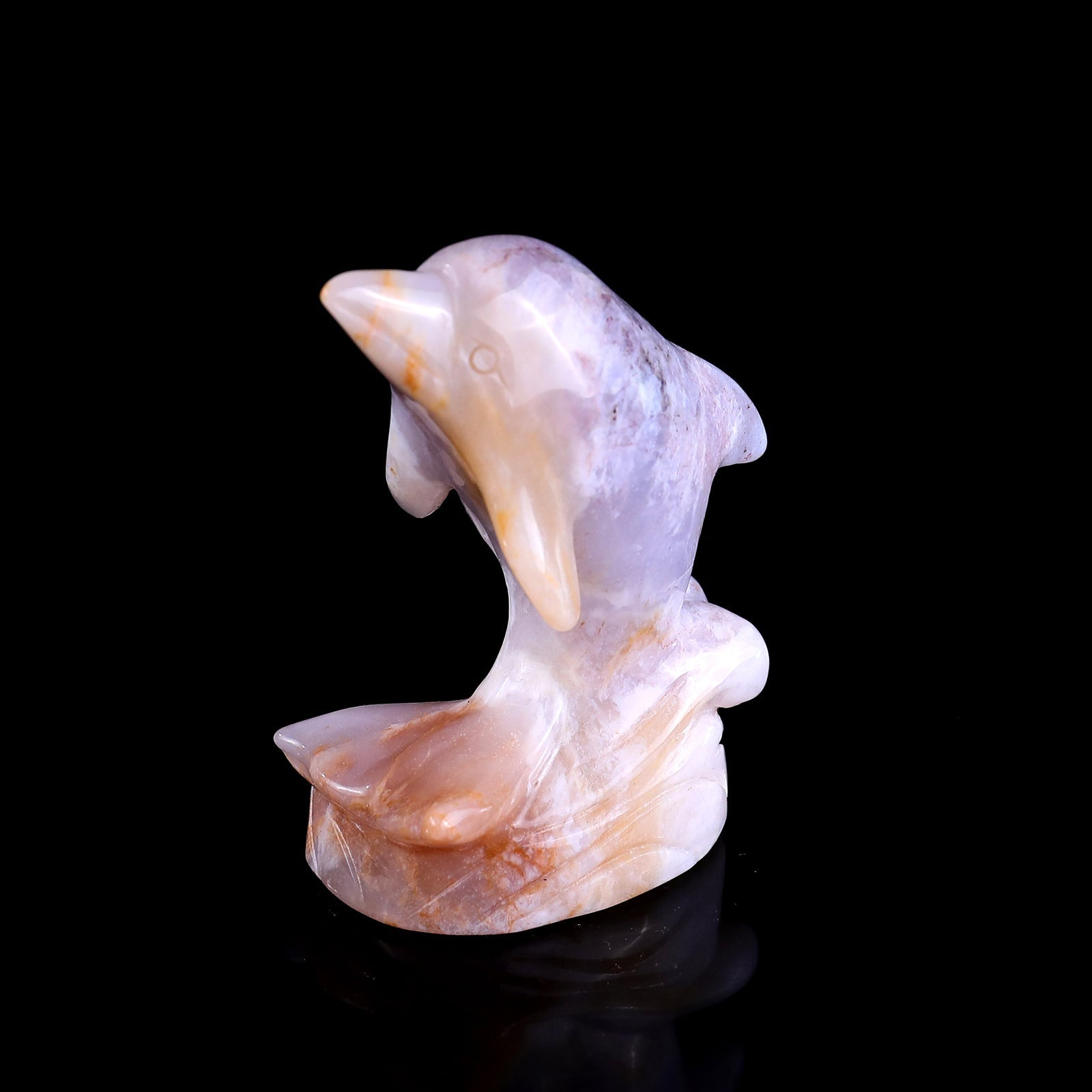 Nicedony 3.0" Chalcedony Hand Carved Crystal Dolphin Sculpture - View 9