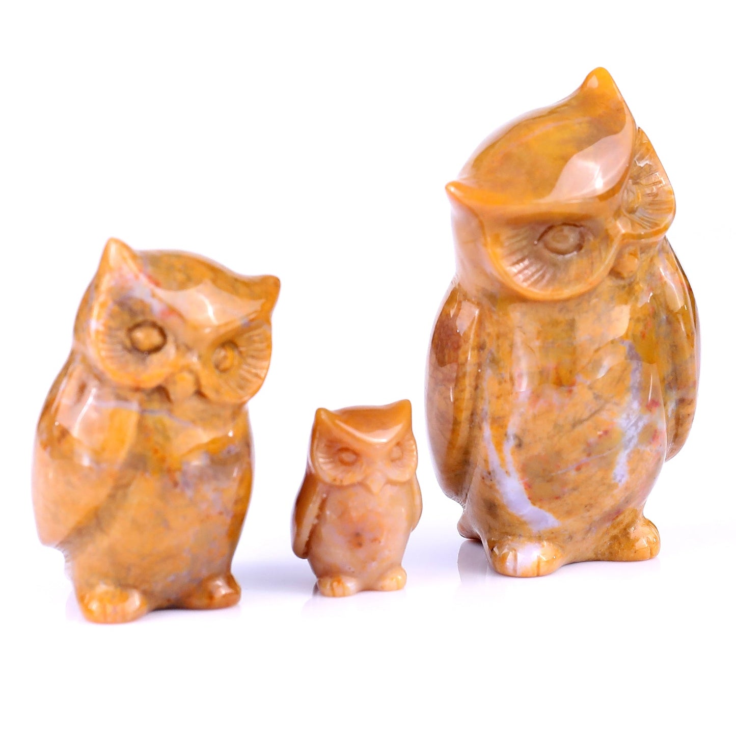 Nicedony 3.0" Chalcedony Hand Carved Crystal Owl's Family Sculpture - View 3