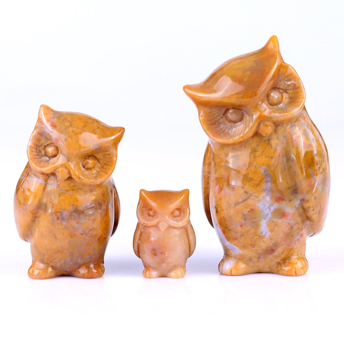 Nicedony 3.0" Chalcedony Hand Carved Crystal Owl's Family Sculpture