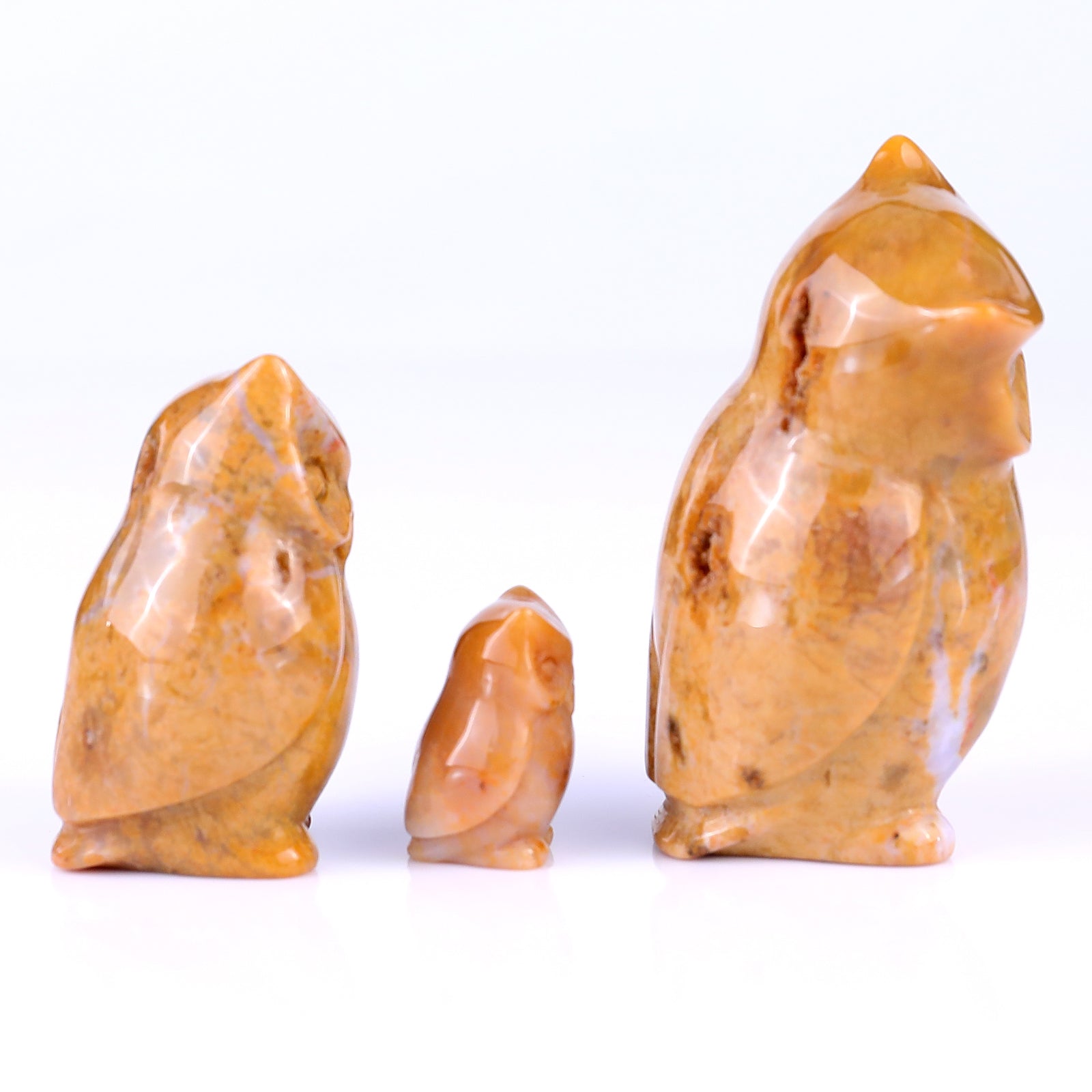 Nicedony 3.0" Chalcedony Hand Carved Crystal Owl's Family Sculpture - View 4
