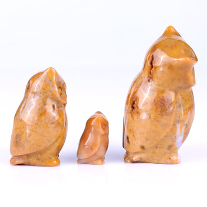 Nicedony 3.0" Chalcedony Hand Carved Crystal Owl's Family Sculpture - View 4