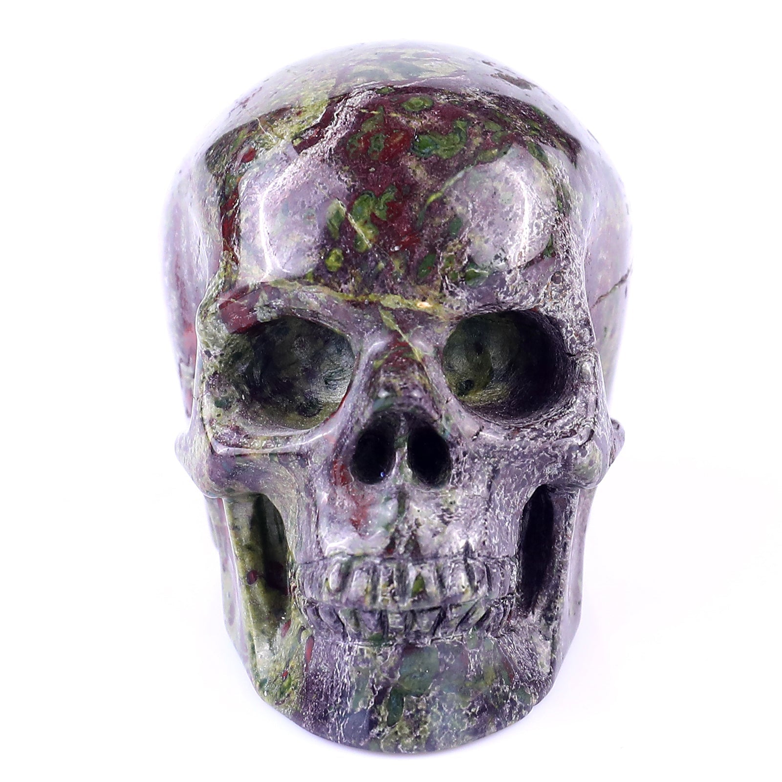 Nicedony 3.0" Dragon Blood Jasper Hand Carved Realistic Skull - #5100078
