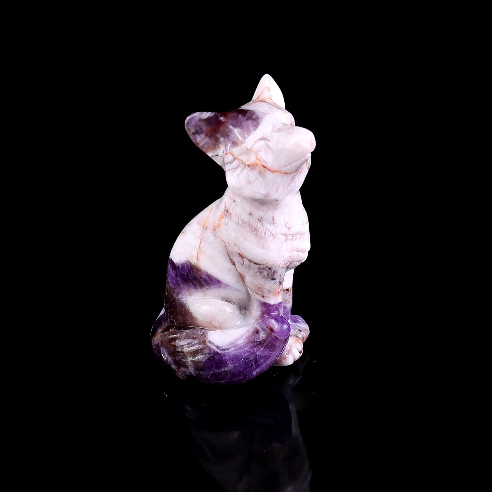Nicedony 3.0" Dream Amethyst Hand Carved Crystal Fox Sculpture