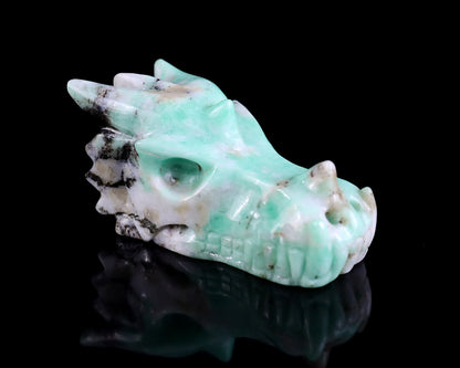 Nicedony 3.0" Emerald Hand Carved Crystal Dragon Skull Sculpture