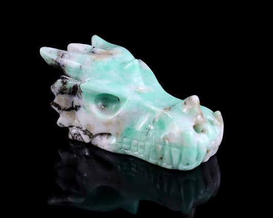 Nicedony 3.0" Emerald Hand Carved Crystal Dragon Skull Sculpture