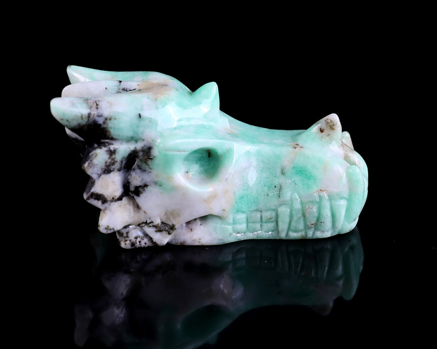 Nicedony 3.0" Emerald Hand Carved Crystal Dragon Skull Sculpture - View 3