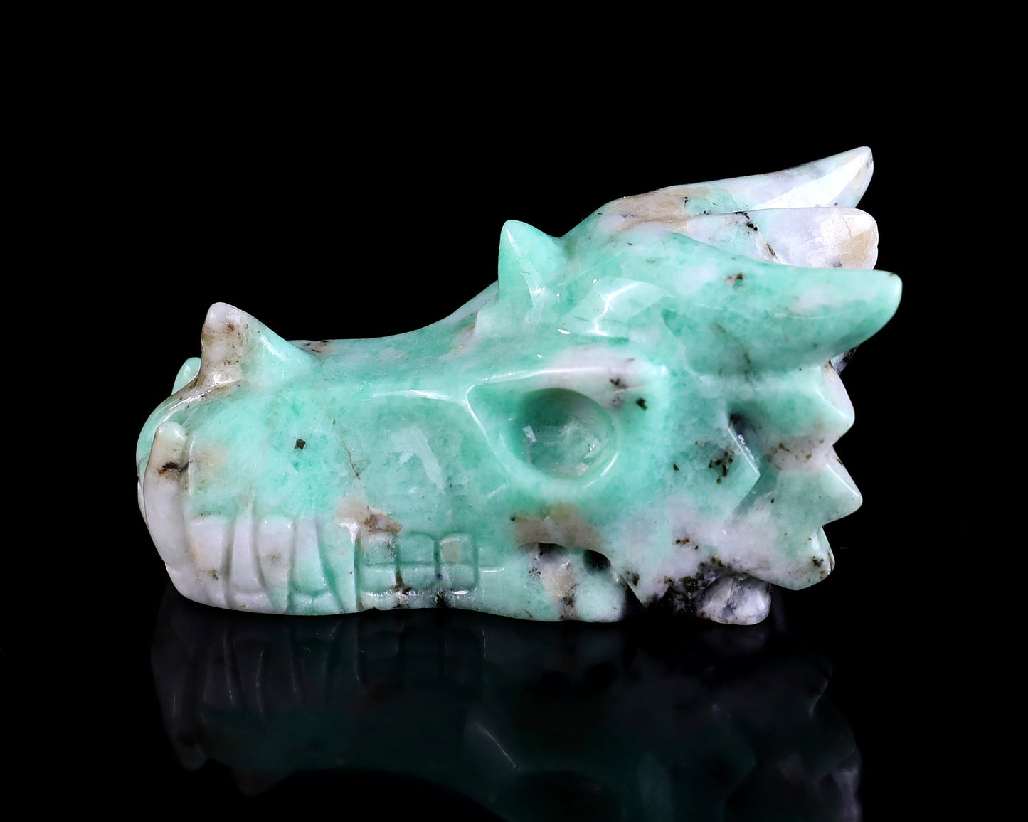 Nicedony 3.0" Emerald Hand Carved Crystal Dragon Skull Sculpture - View 7