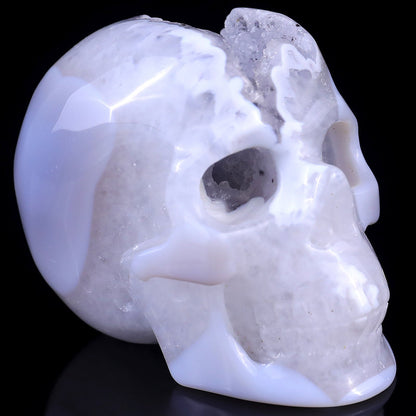 Nicedony 3.0" Geode Agate Hand Carved Crystal Geode Skull Sculpture