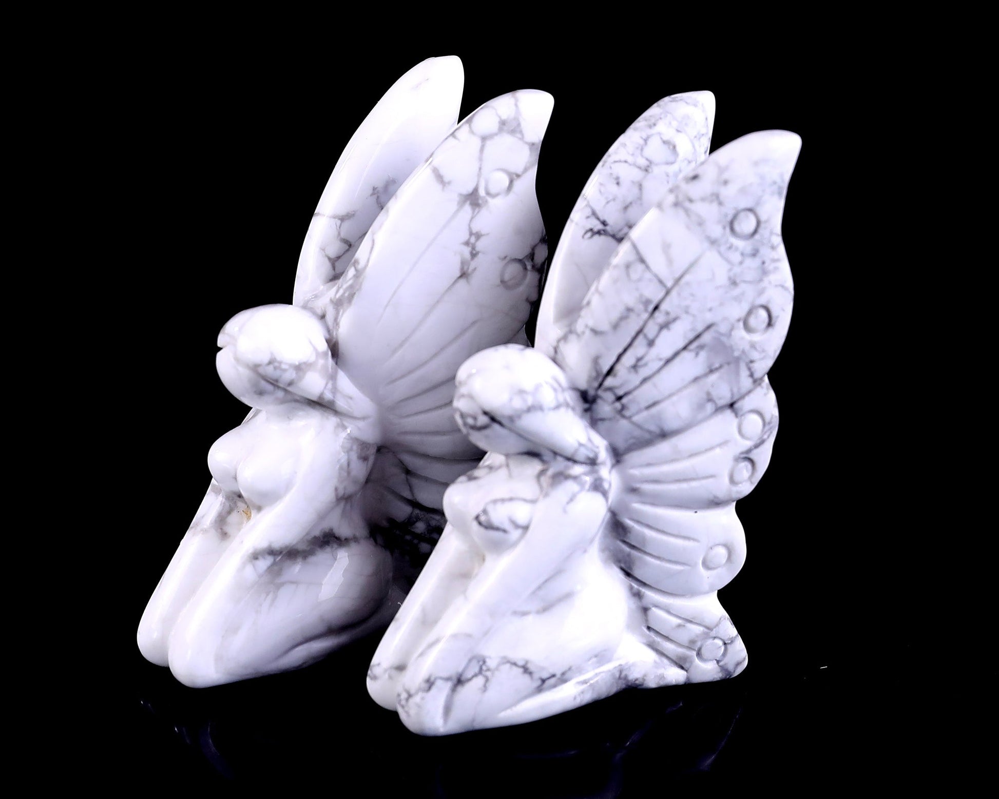Nicedony 3.0" Howlite Hand Carved Crystal Flower Faerie Sculpture