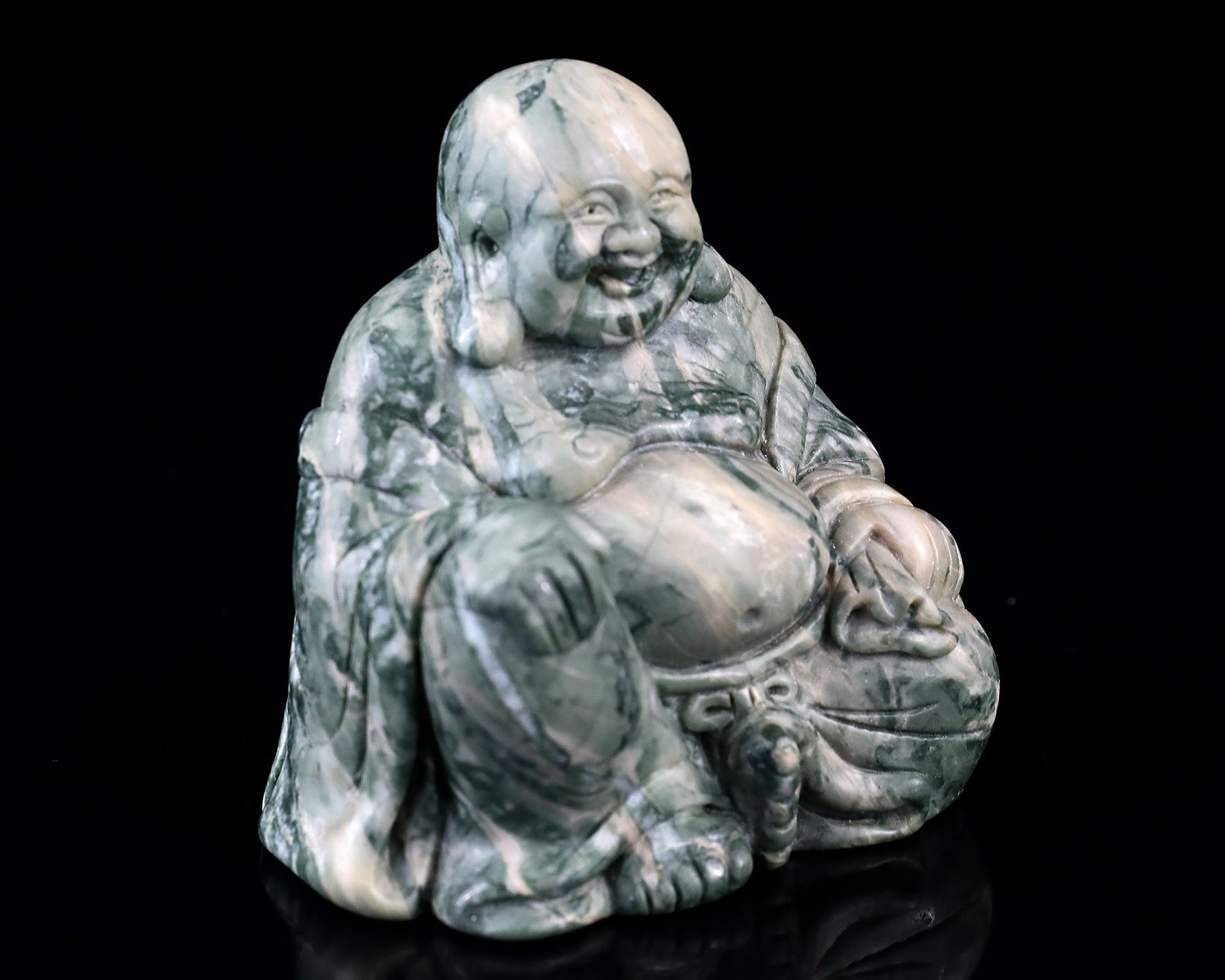Nicedony 3.0" Jiulong Jade Hand Carved Crystal Buddha Sculpture