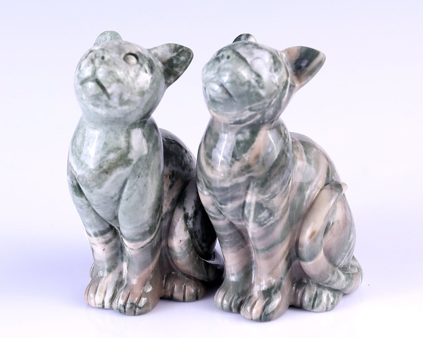Nicedony 3.0" Jiulong Jade Hand Carved Crystal Cat Sculpture