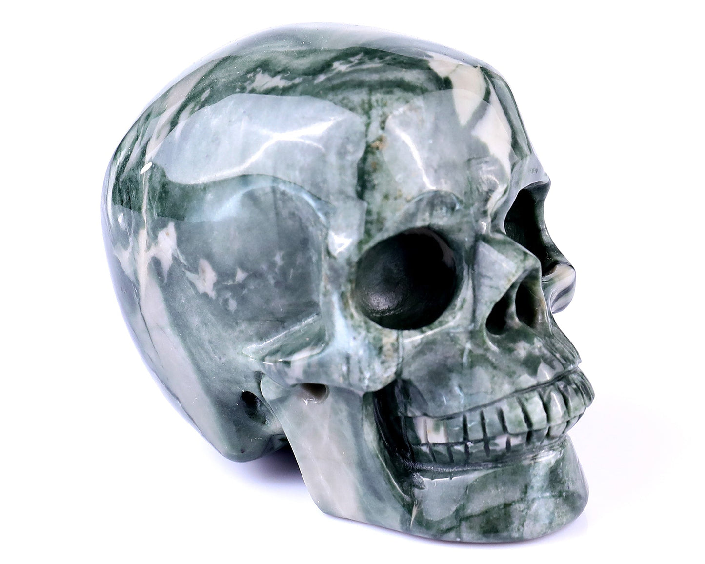 Nicedony 3.0" Jiulong Jade Hand Carved Realistic Skull Sculpture - #5100087