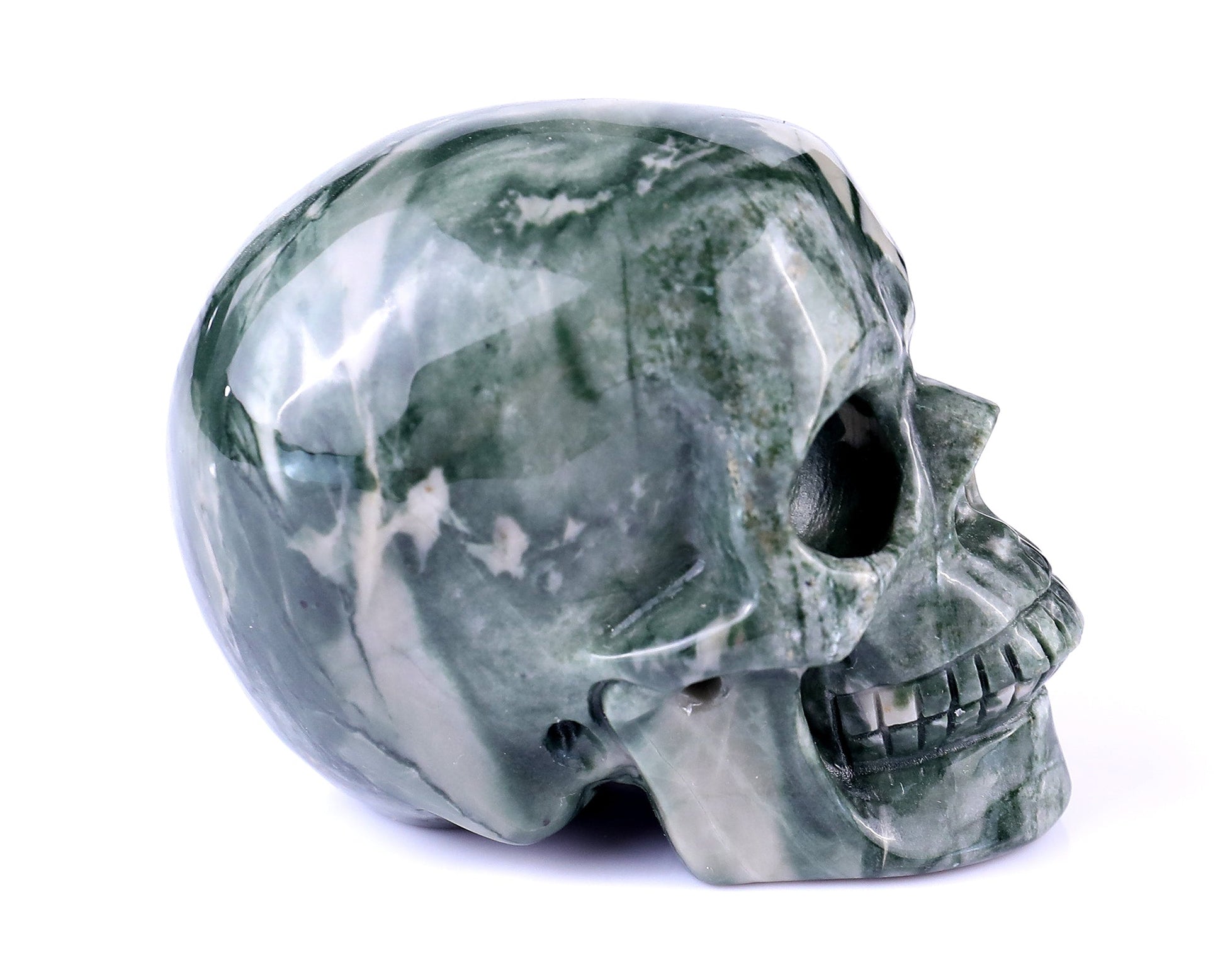 Nicedony 3.0" Jiulong Jade Hand Carved Realistic Skull Sculpture - #2100031