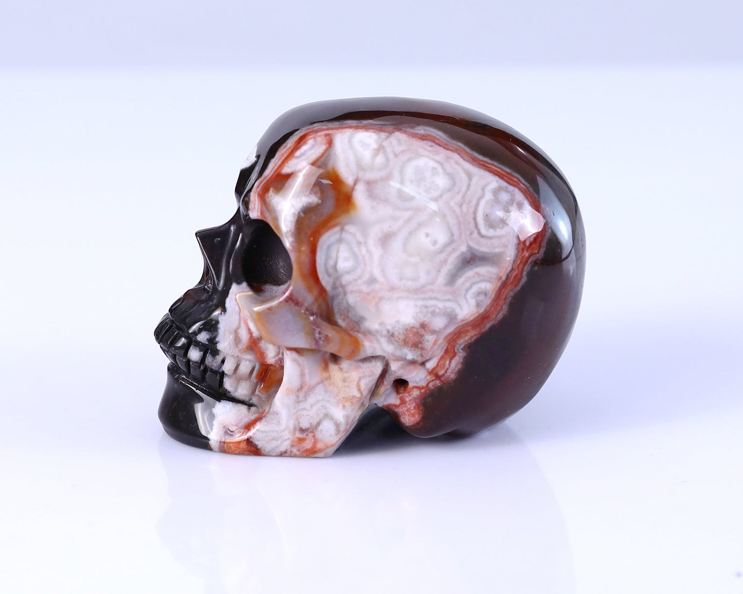 Nicedony 3.0" Lace Crazy Agate Hand Carved Realistic Skull Sculpture - View 8