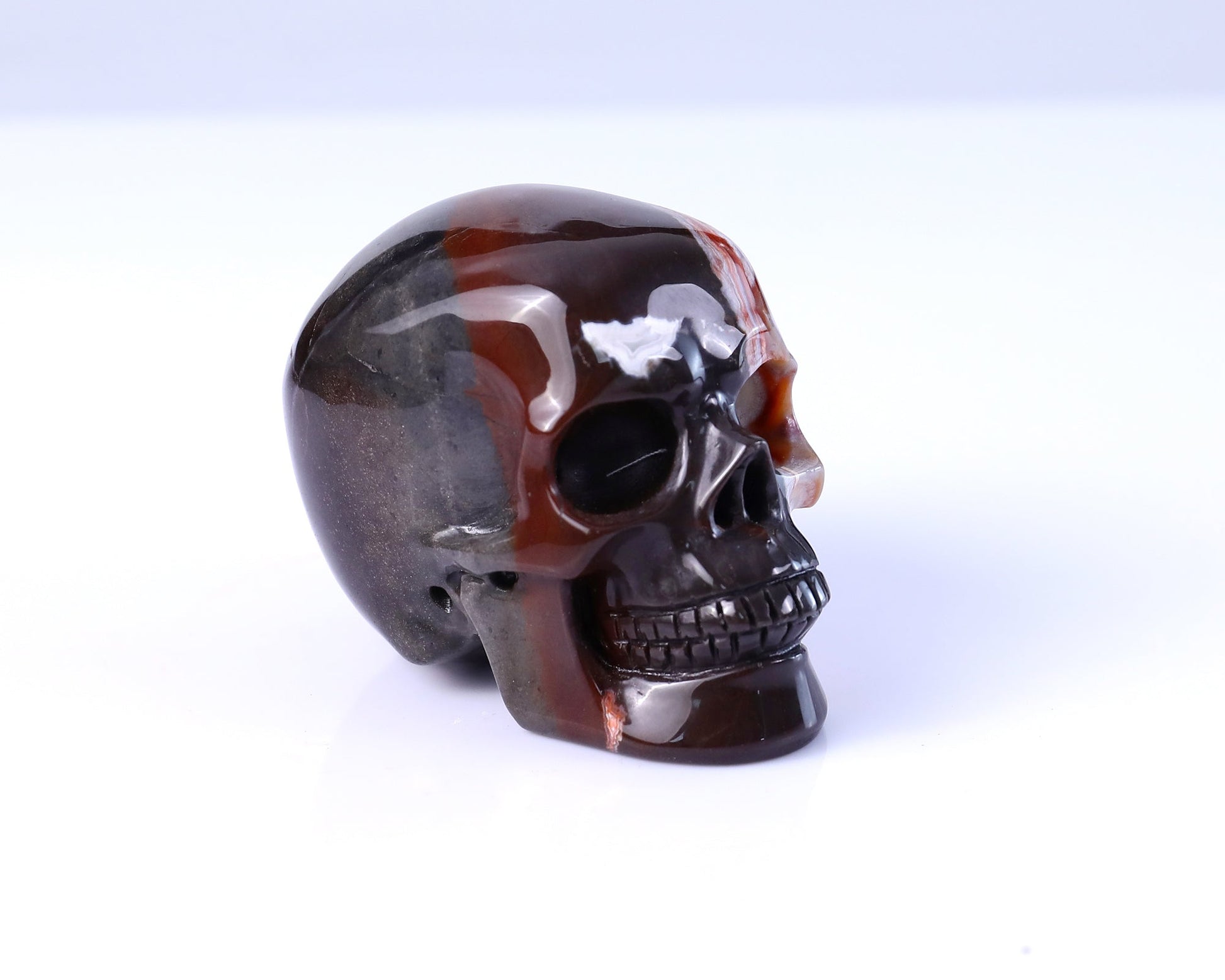 Nicedony 3.0" Lace Crazy Agate Hand Carved Realistic Skull Sculpture
