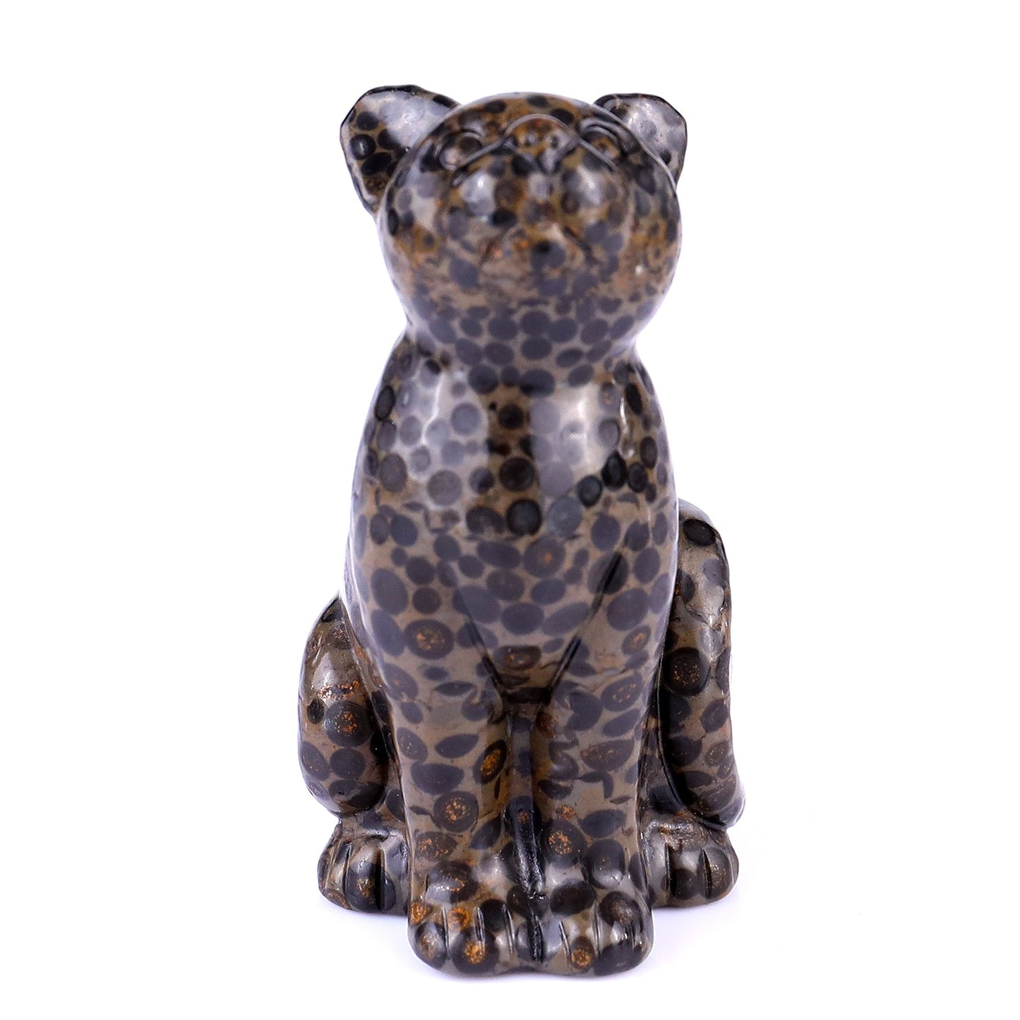 Nicedony 3.0" Leopard Skin Jasper Hand Carved Crystal Cat Sculpture - View 2
