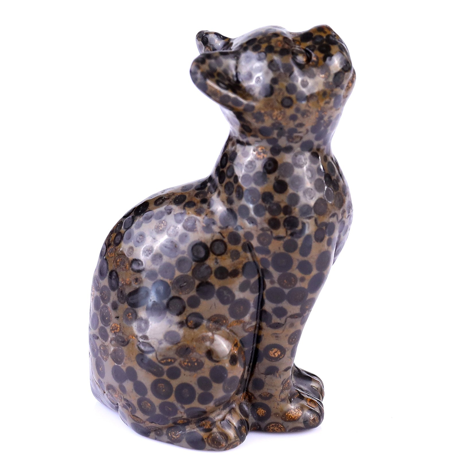 Nicedony 3.0" Leopard Skin Jasper Hand Carved Crystal Cat Sculpture - View 3