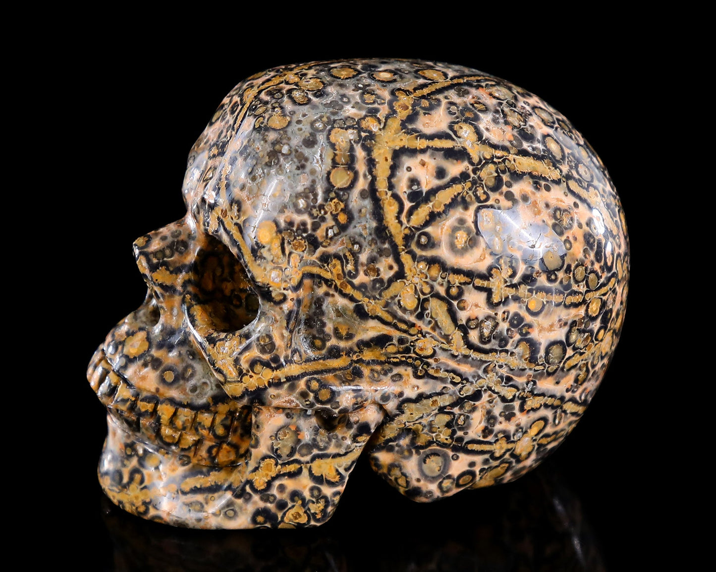 Nicedony 3.0" Leopard Skin Jasper Hand Carved Crystal Skull Sculpture - #4100424