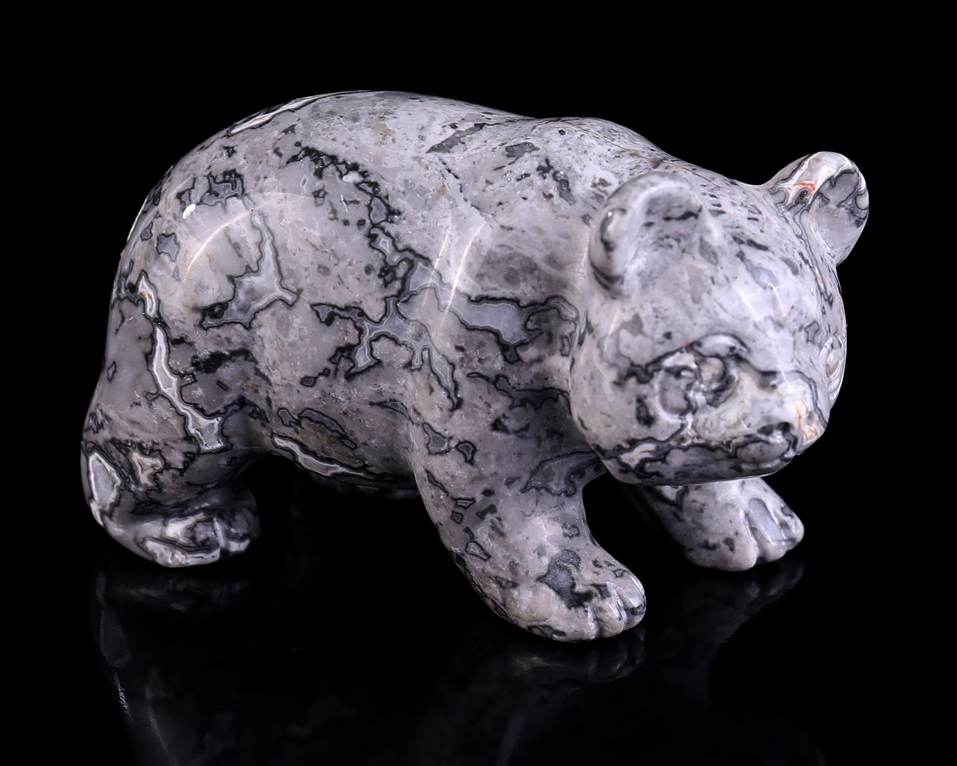 Nicedony 3.0" Map Jasper Hand Carved Crystal Panda Sculpture