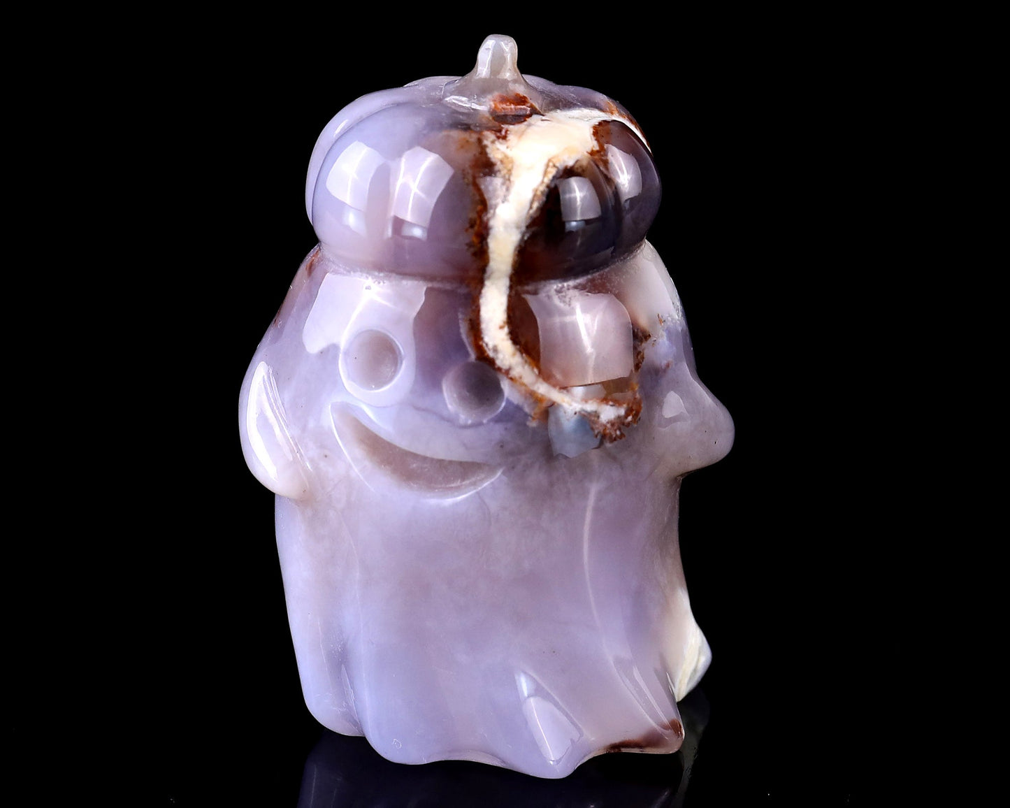 Nicedony 3.0” Natural Chalcedony Hand Carved Crystal Pumpkin Ghost Sculpture, Halloween Gift - View 7
