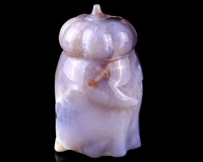 Nicedony 3.0” Natural Chalcedony Hand Carved Crystal Pumpkin Ghost Sculpture, Halloween Gift - View 4