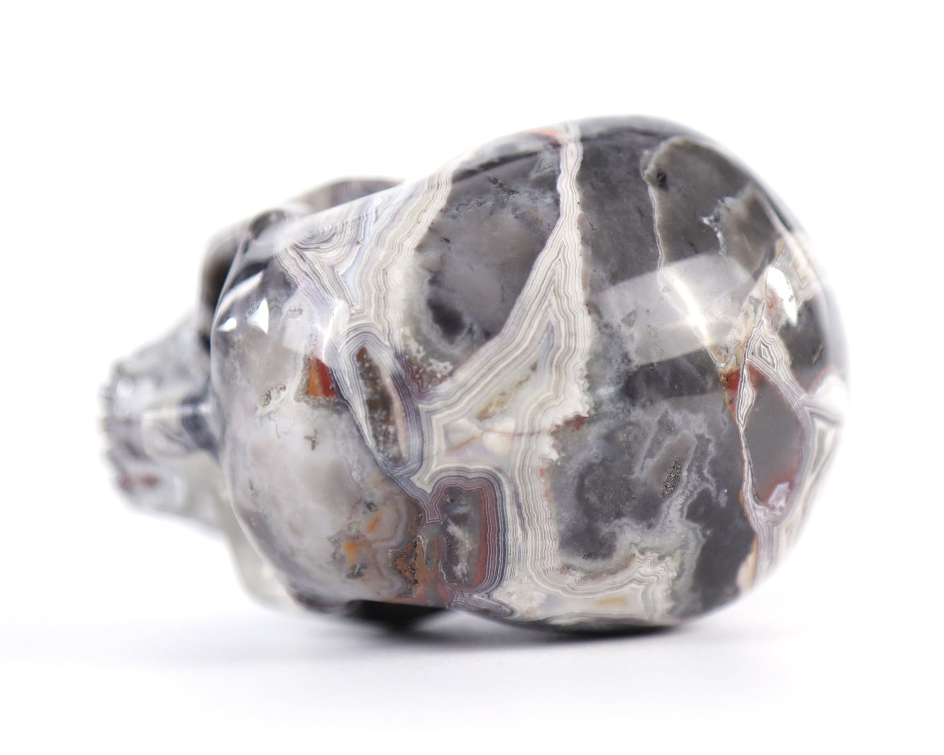 Nicedony 3.0" Red Crazy Lace Agate Hand Carved Realistic Skull - View 5