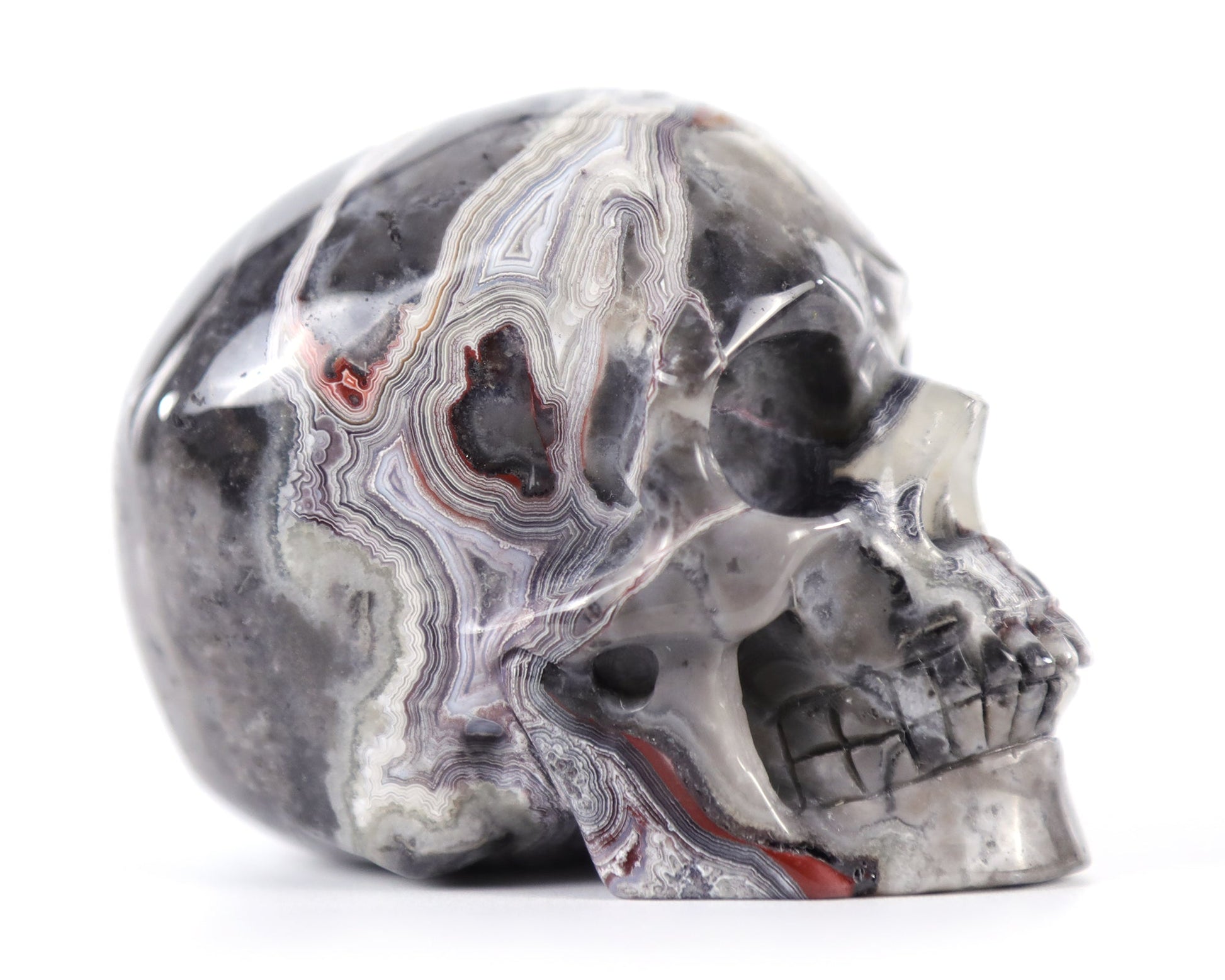 Nicedony 3.0" Red Crazy Lace Agate Hand Carved Realistic Skull - View 7