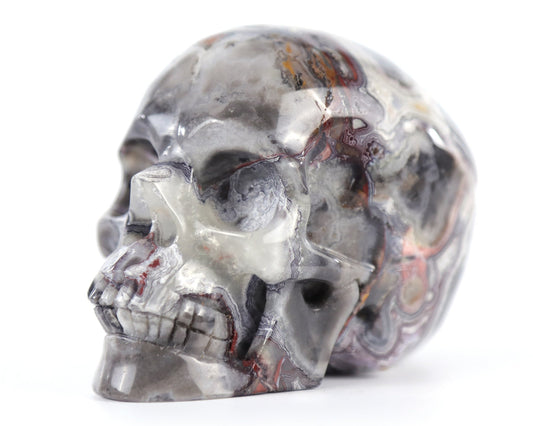 Nicedony 3.0" Red Crazy Lace Agate Hand Carved Realistic Skull - #5100003