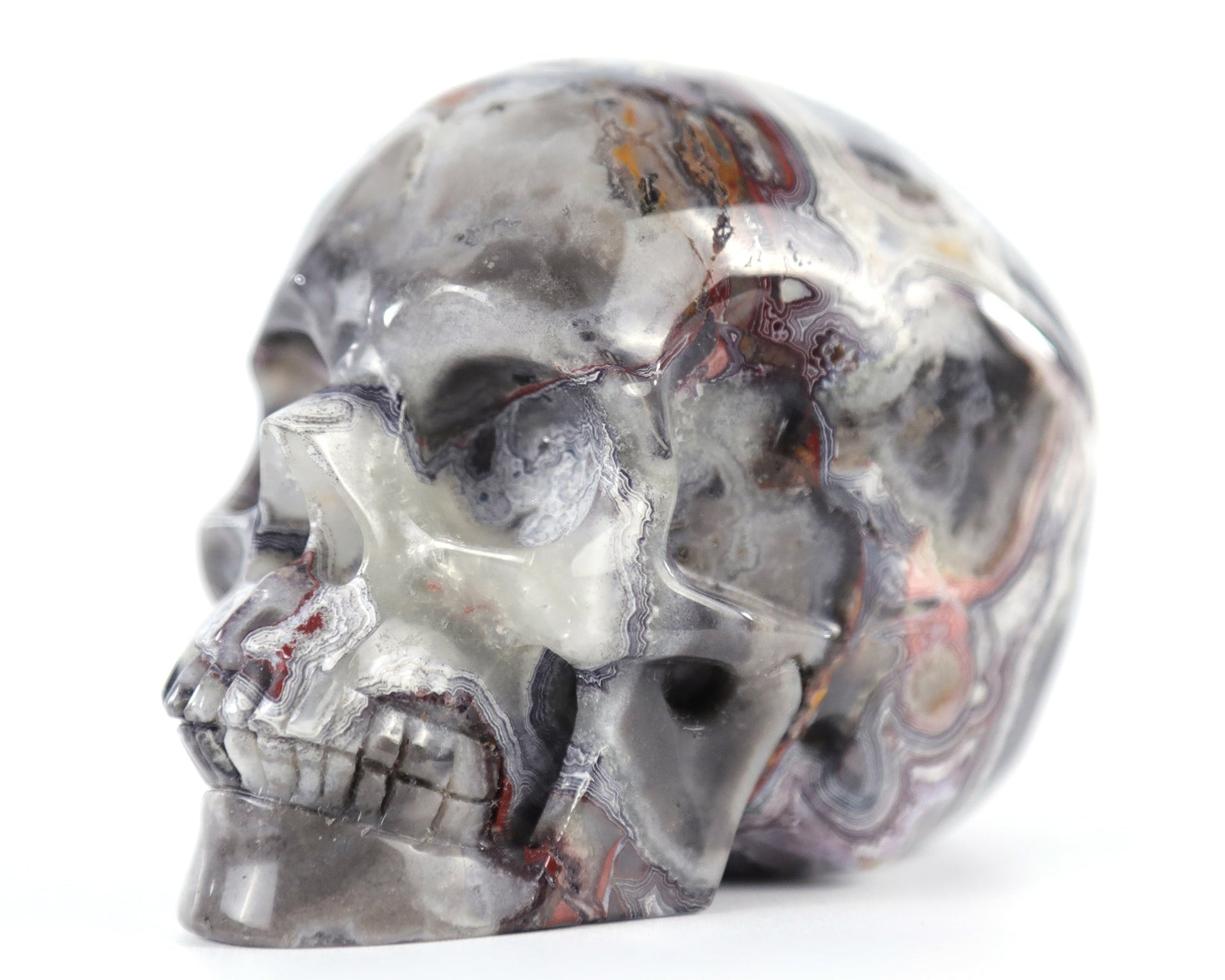 Nicedony 3.0" Red Crazy Lace Agate Hand Carved Realistic Skull - View 13