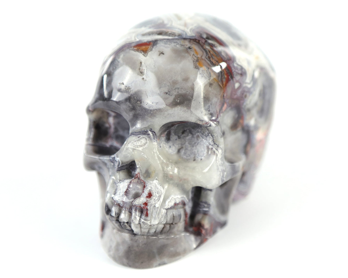 Nicedony 3.0" Red Crazy Lace Agate Hand Carved Realistic Skull - View 8