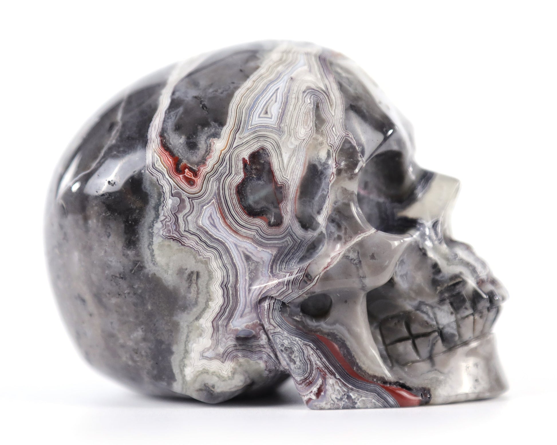 Nicedony 3.0" Red Crazy Lace Agate Hand Carved Realistic Skull - View 10