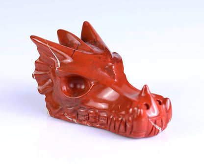 Nicedony 3.0" Red Jasper Hand Carved Crystal Dragon Skull Sculpture - #3100206