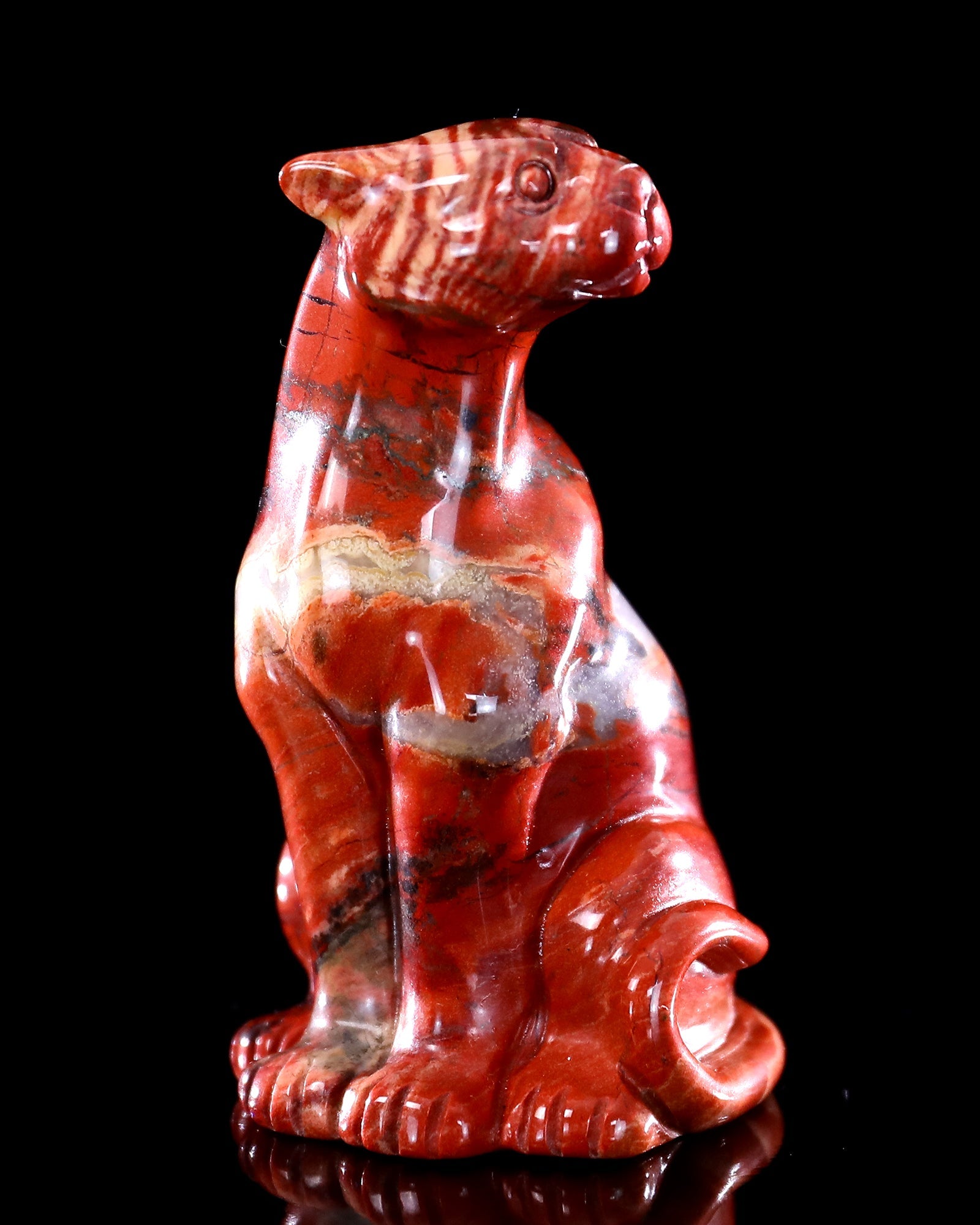 Nicedony 3.0" Red Jasper Hand Carved Crystal Leopard Sculpture