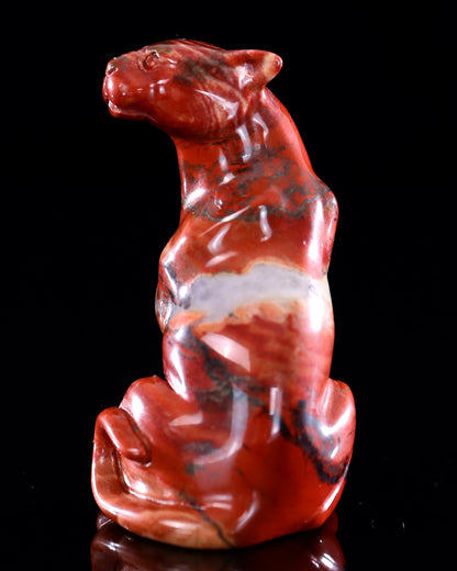 Nicedony 3.0" Red Jasper Hand Carved Crystal Leopard Sculpture - View 4